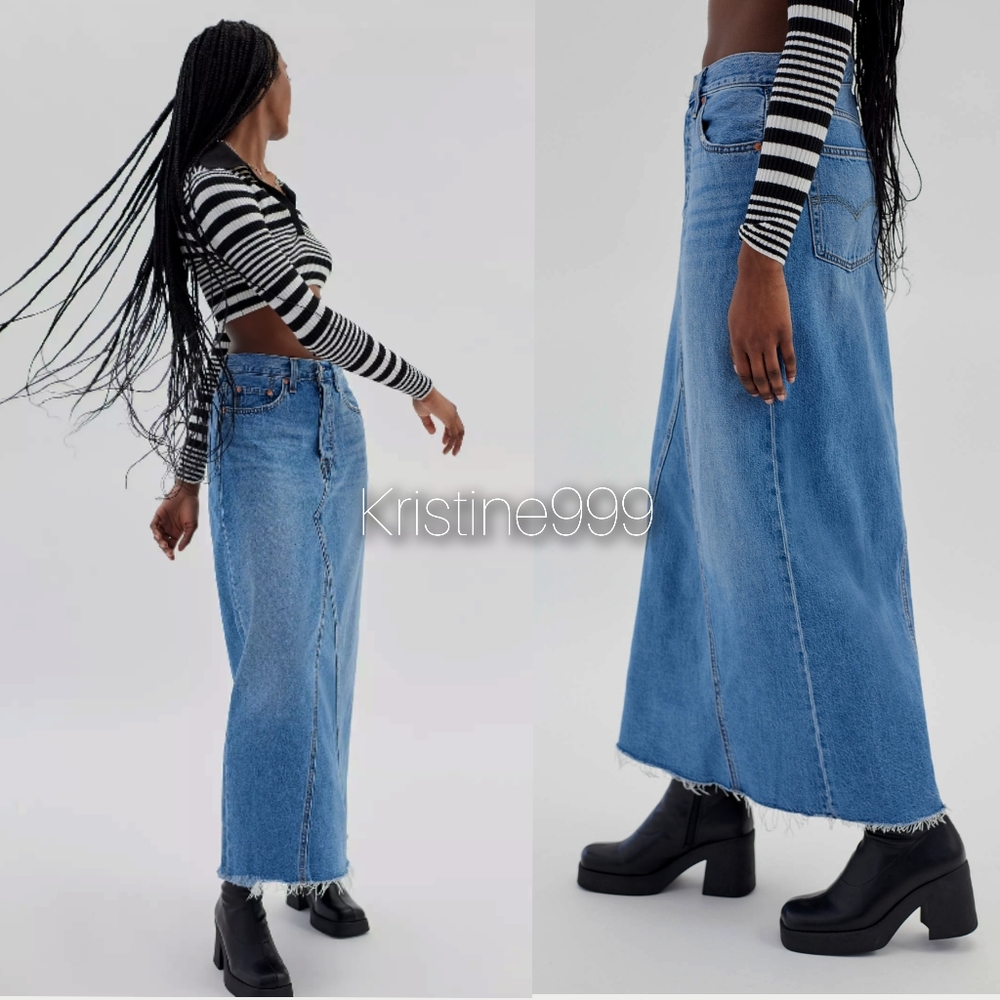 Levi's Premium ICONIC Long Denim Skirt Indigo Medium Wash sz 24 25 26 27 28 29 - Picture 6 of 10